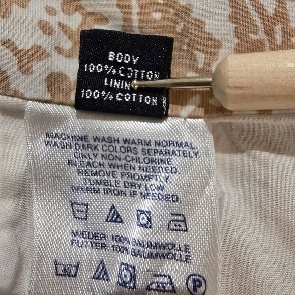 Lands' End Lined Paisley Skirt Cotton Tan White Zip Pockets Size 12 - Picture 7 of 9